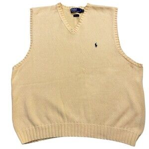 Men's Polo Ralph Lauren Sz XL V Neck Vest‎ Yellow Blue Pony